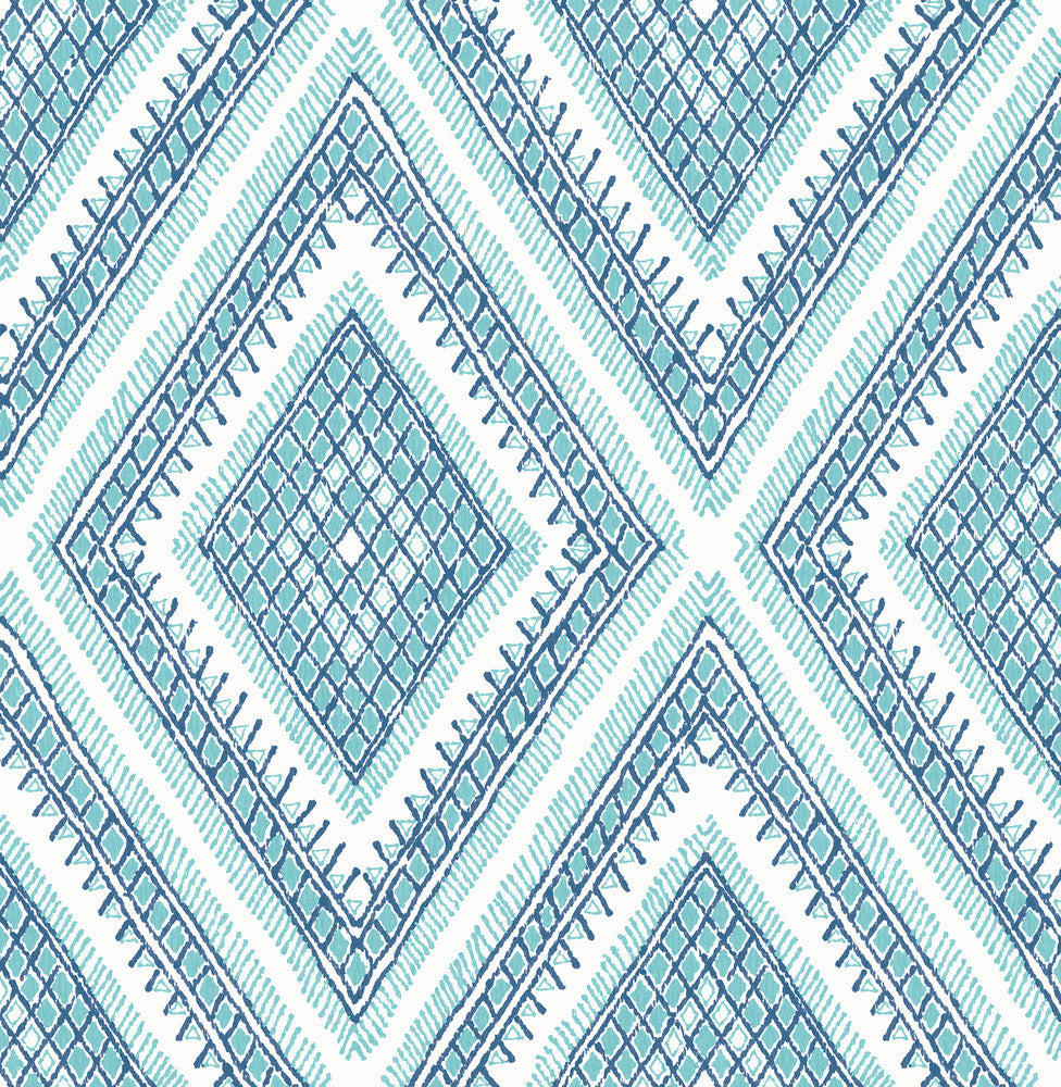 Zaya Blue Tribal Diamonds Wallpaper by A-Street Prints Pacifica Covers about 56.4 square feet 20.5-in by 33-ft long roll Unpasted 20.8 - Fabric Carolina -