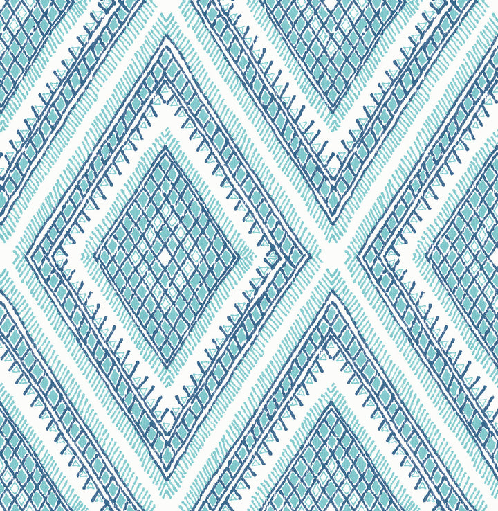 Zaya Blue Tribal Diamonds Wallpaper by A-Street Prints Pacifica Covers about 56.4 square feet 20.5-in by 33-ft long roll Unpasted 20.8 - Fabric Carolina -