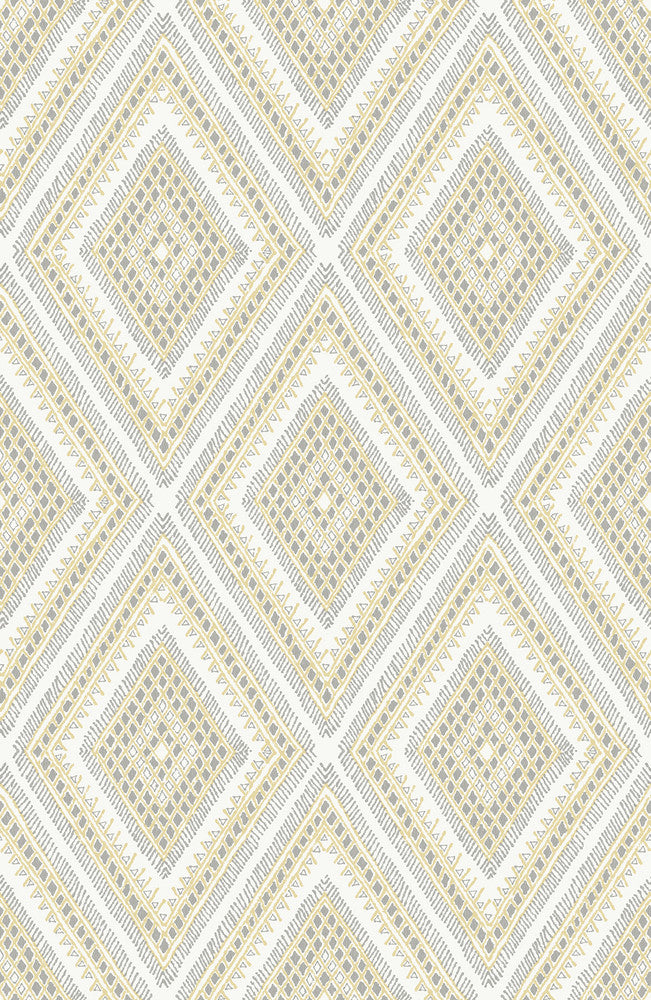 Zaya Light Yellow Tribal Diamonds Wallpaper by A-Street Prints Pacifica Covers about 56.4 square feet 20.5-in by 33-ft long roll Unpasted 20.8 - Fabric Carolina -