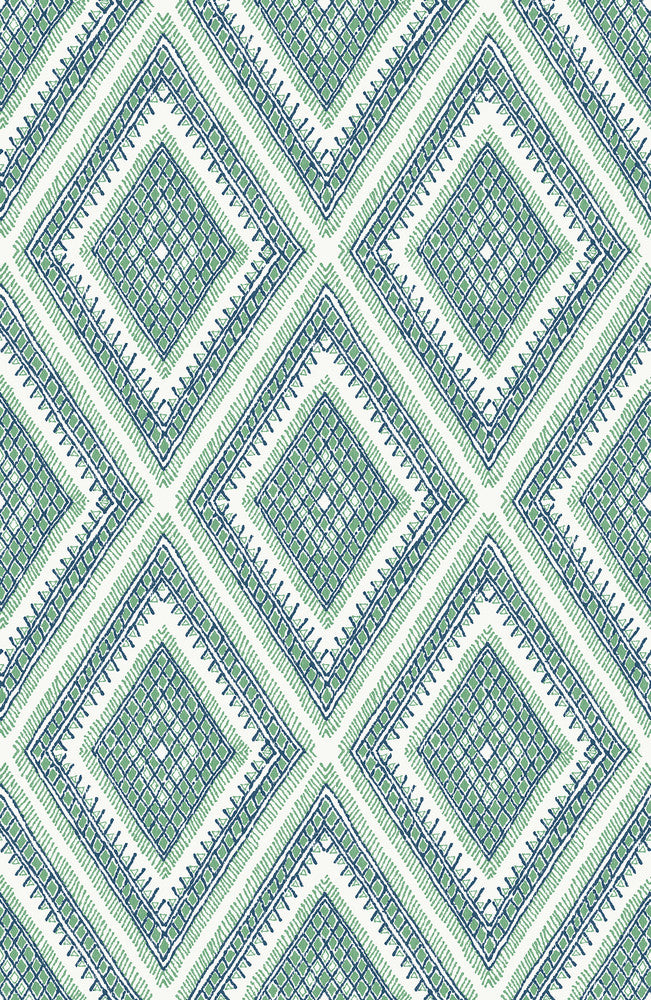 Zaya Green Tribal Diamonds Wallpaper by A-Street Prints Pacifica Covers about 56.4 square feet 20.5-in by 33-ft long roll Unpasted 20.8 - Fabric Carolina -