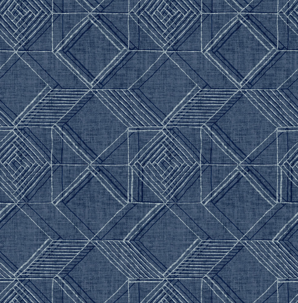 Moki Blue Lattice Geometric Wallpaper by A-Street Prints Pacifica Covers about 56.4 square feet 20.5-in by 33-ft long roll Unpasted 20.8 - Fabric Carolina -