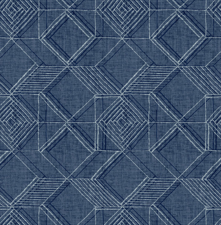 Moki Blue Lattice Geometric Wallpaper by A-Street Prints Pacifica Covers about 56.4 square feet 20.5-in by 33-ft long roll Unpasted 20.8 - Fabric Carolina -