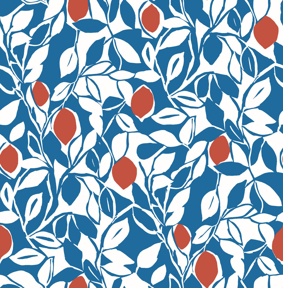 Loretto Blue Citrus Wallpaper by A-Street Prints Pacifica Covers about 56.4 square feet 20.5-in by 33-ft long roll Unpasted 20.8 - Fabric Carolina -