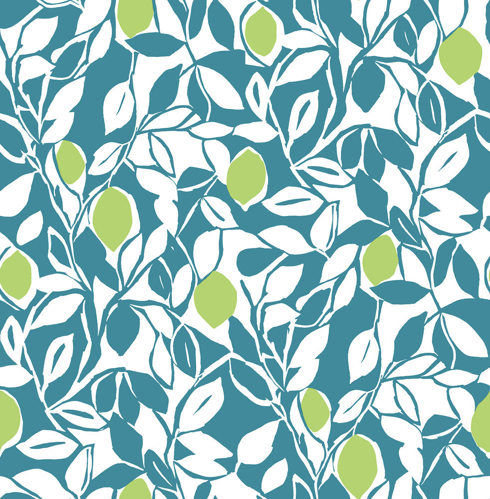 Loretto Teal Citrus Wallpaper by A-Street Prints Pacifica Covers about 56.4 square feet 20.5-in by 33-ft long roll Unpasted 20.8 - Fabric Carolina -