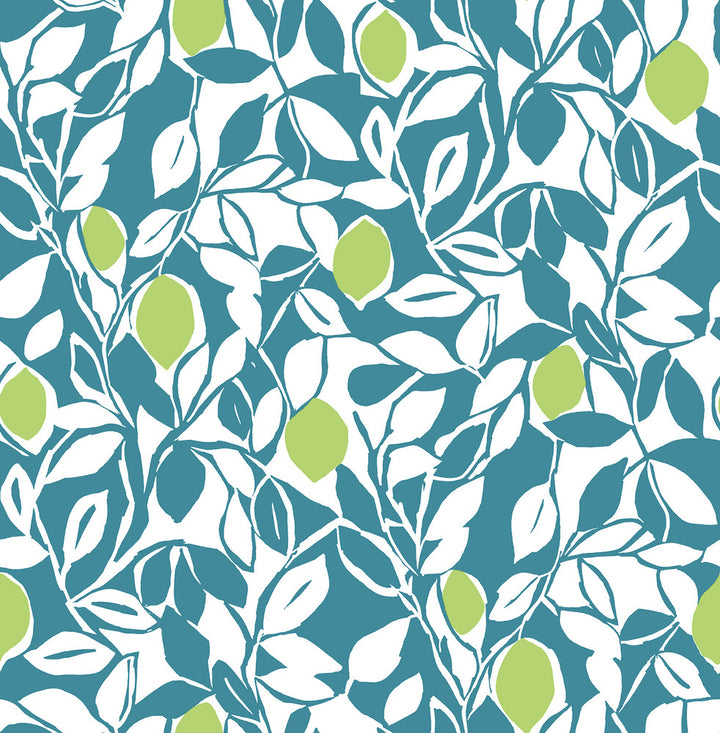 Loretto Teal Citrus Wallpaper by A-Street Prints Pacifica Covers about 56.4 square feet 20.5-in by 33-ft long roll Unpasted 20.8 - Fabric Carolina -