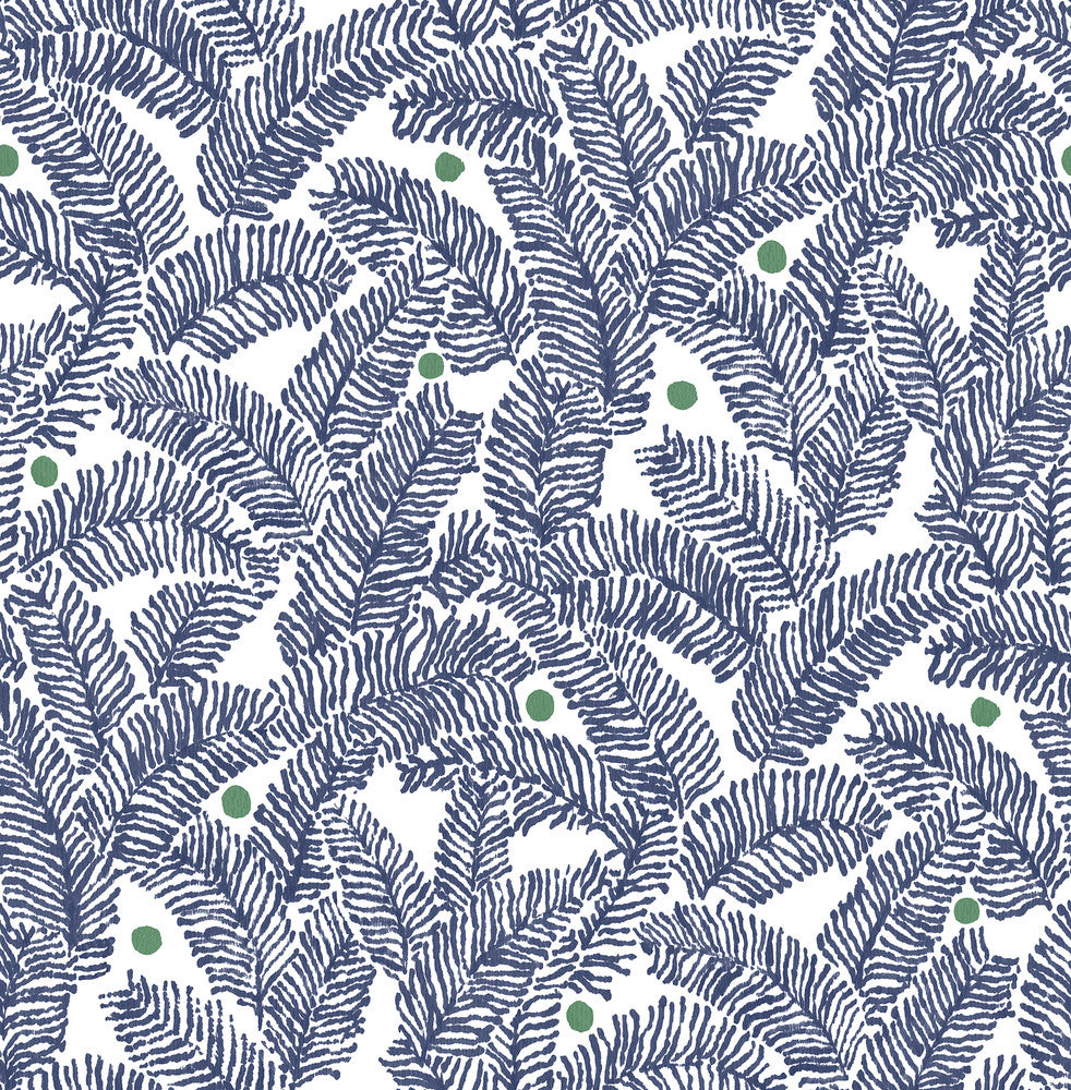 Athina Navy Fern Wallpaper by A-Street Prints Pacifica Covers about 56.4 square feet 20.5-in by 33-ft long roll Unpasted 20.8 - Fabric Carolina -