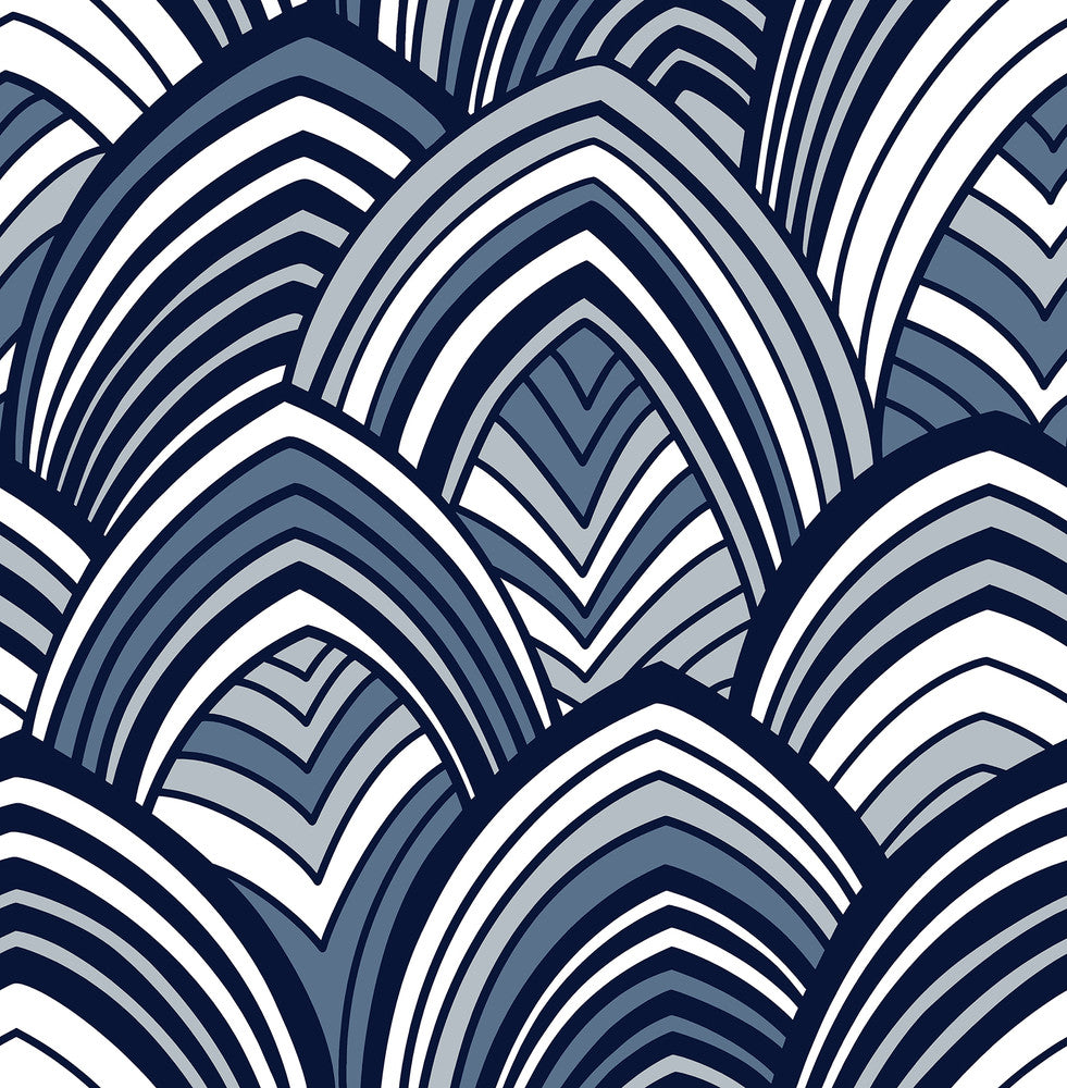 Cabarita Indigo Art Deco Flocked Leaves Wallpaper by A-Street Prints Pacifica Covers about 56.4 square feet 20.5-in by 33-ft long roll Unpasted 21 - Fabric Carolina -