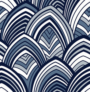 Cabarita Indigo Art Deco Flocked Leaves Wallpaper by A-Street Prints