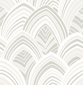 Cabarita White Art Deco Flocked Leaves Wallpaper by A-Street Prints