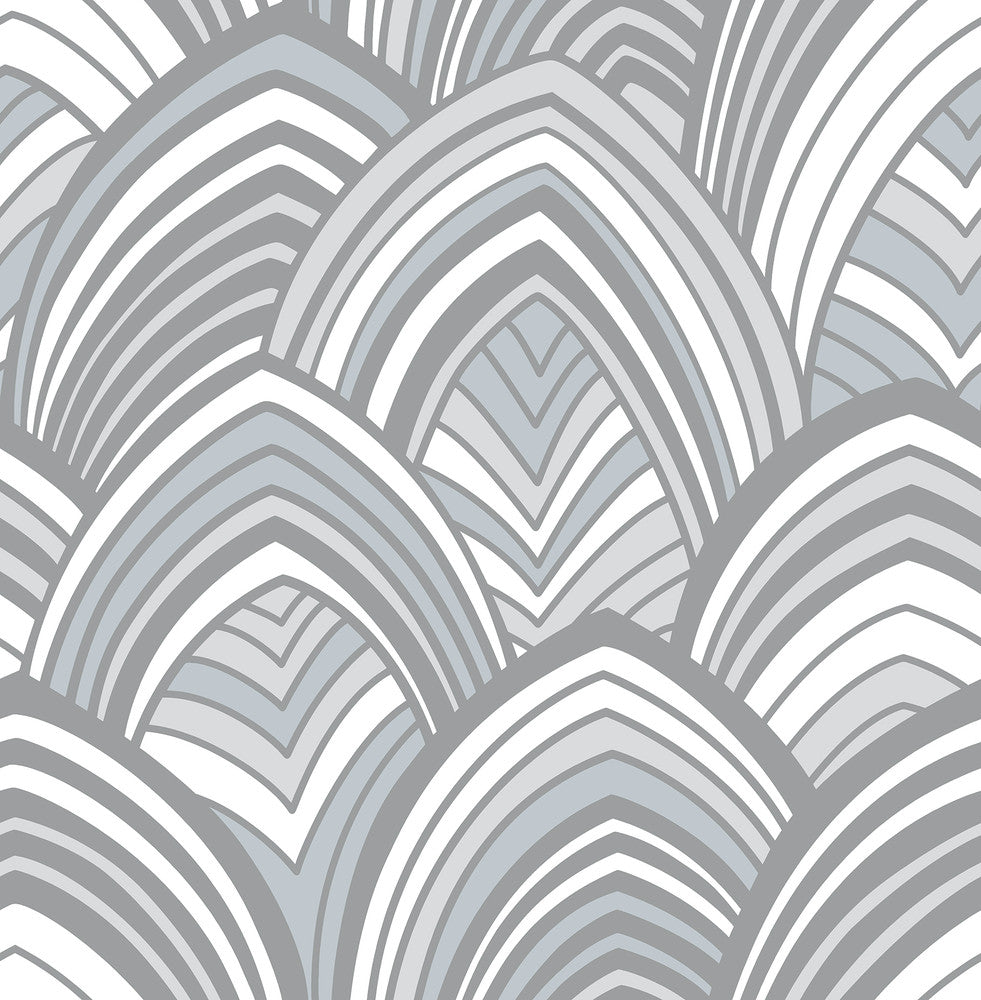 Cabarita Grey Art Deco Flocked Leaves Wallpaper by A-Street Prints Pacifica Covers about 56.4 square feet 20.5-in by 33-ft long roll Unpasted 21 - Fabric Carolina -