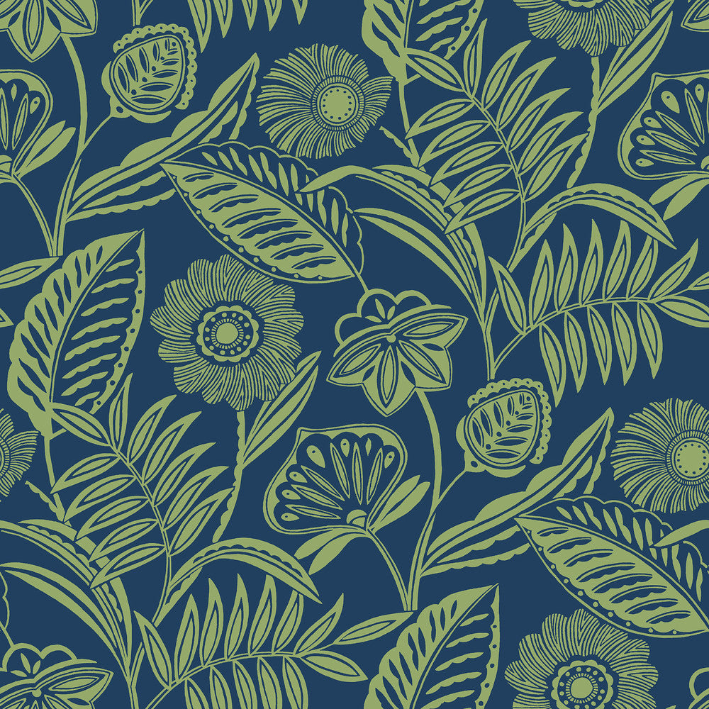 Alma Blue Tropical Floral Wallpaper by A-Street Prints Pacifica Covers about 60.8 square feet 27-in by 27-ft long roll Unpasted 25.5 - Fabric Carolina -