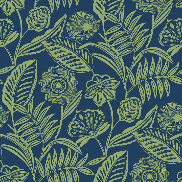 Alma Blue Tropical Floral Wallpaper by A-Street Prints Pacifica Covers about 60.8 square feet 27-in by 27-ft long roll Unpasted 25.5 - Fabric Carolina -