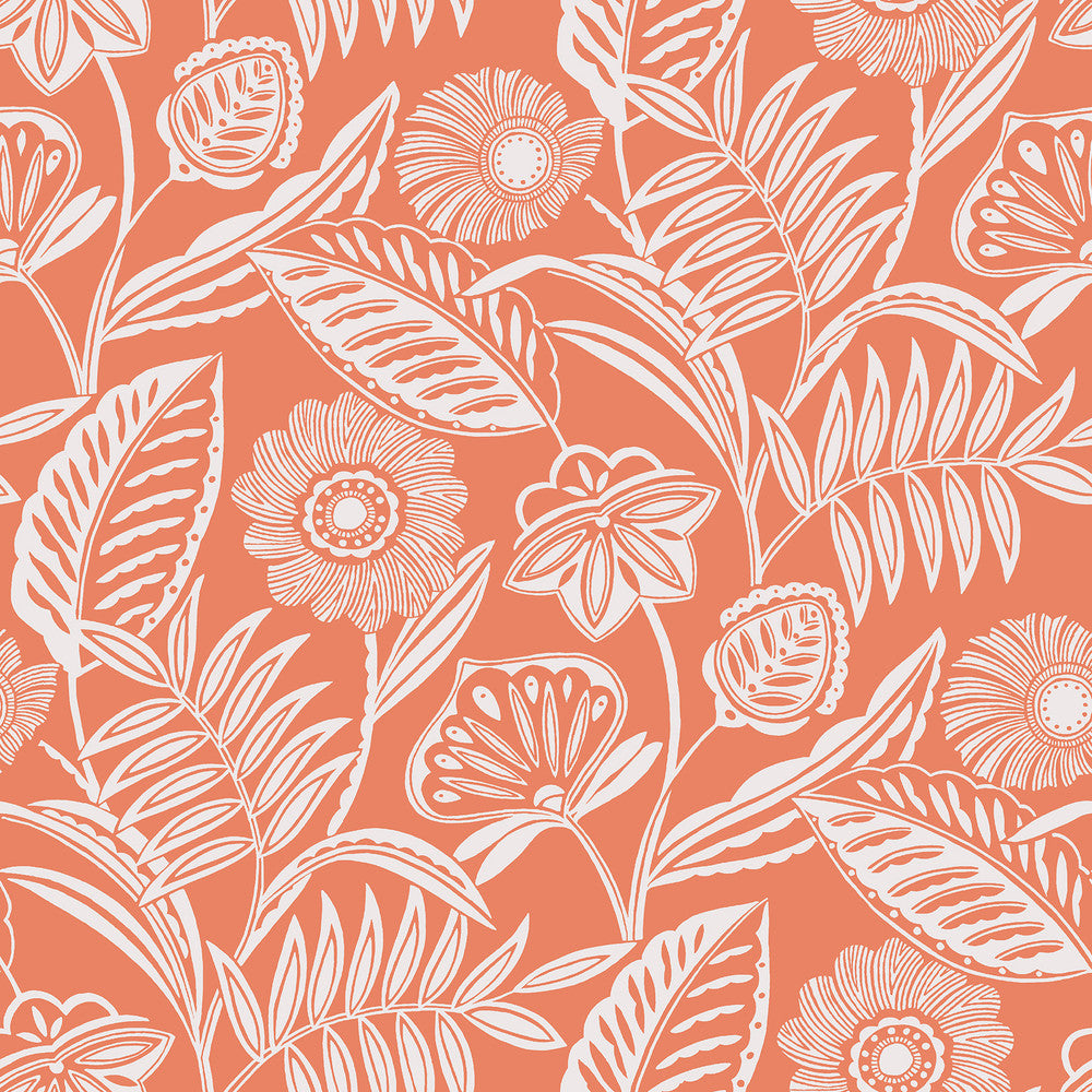 Alma Coral Tropical Floral Wallpaper by A-Street Prints Pacifica Covers about 60.8 square feet 27-in by 27-ft long roll Unpasted 25.5 - Fabric Carolina -