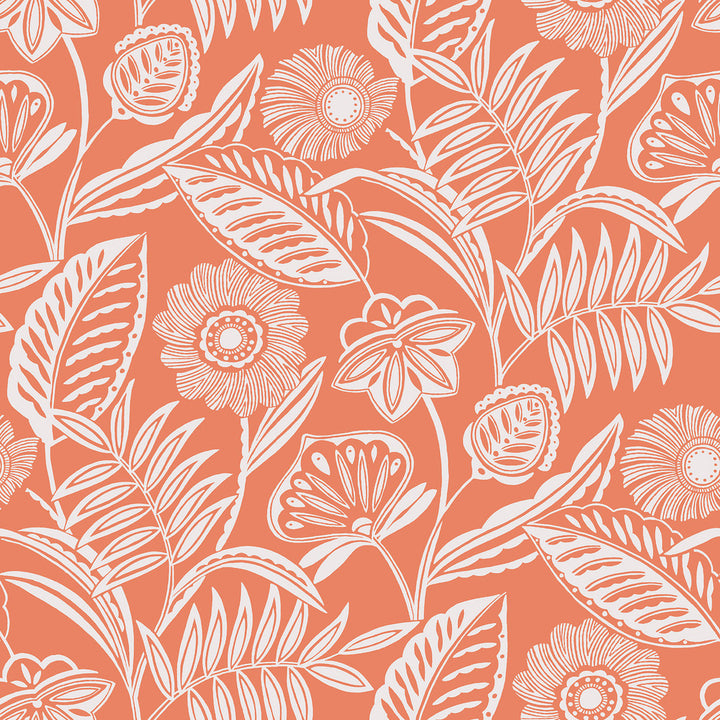 Alma Coral Tropical Floral Wallpaper by A-Street Prints Pacifica Covers about 60.8 square feet 27-in by 27-ft long roll Unpasted 25.5 - Fabric Carolina -