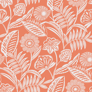 Alma Coral Tropical Floral Wallpaper by A-Street Prints