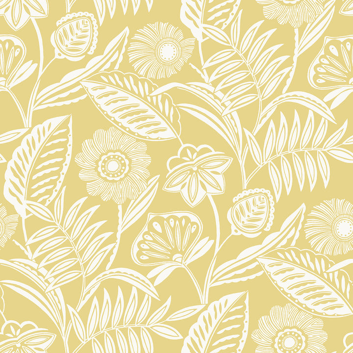 Alma Yellow Tropical Floral Wallpaper by A-Street Prints Pacifica Covers about 60.8 square feet 27-in by 27-ft long roll Unpasted 25.5 - Fabric Carolina -