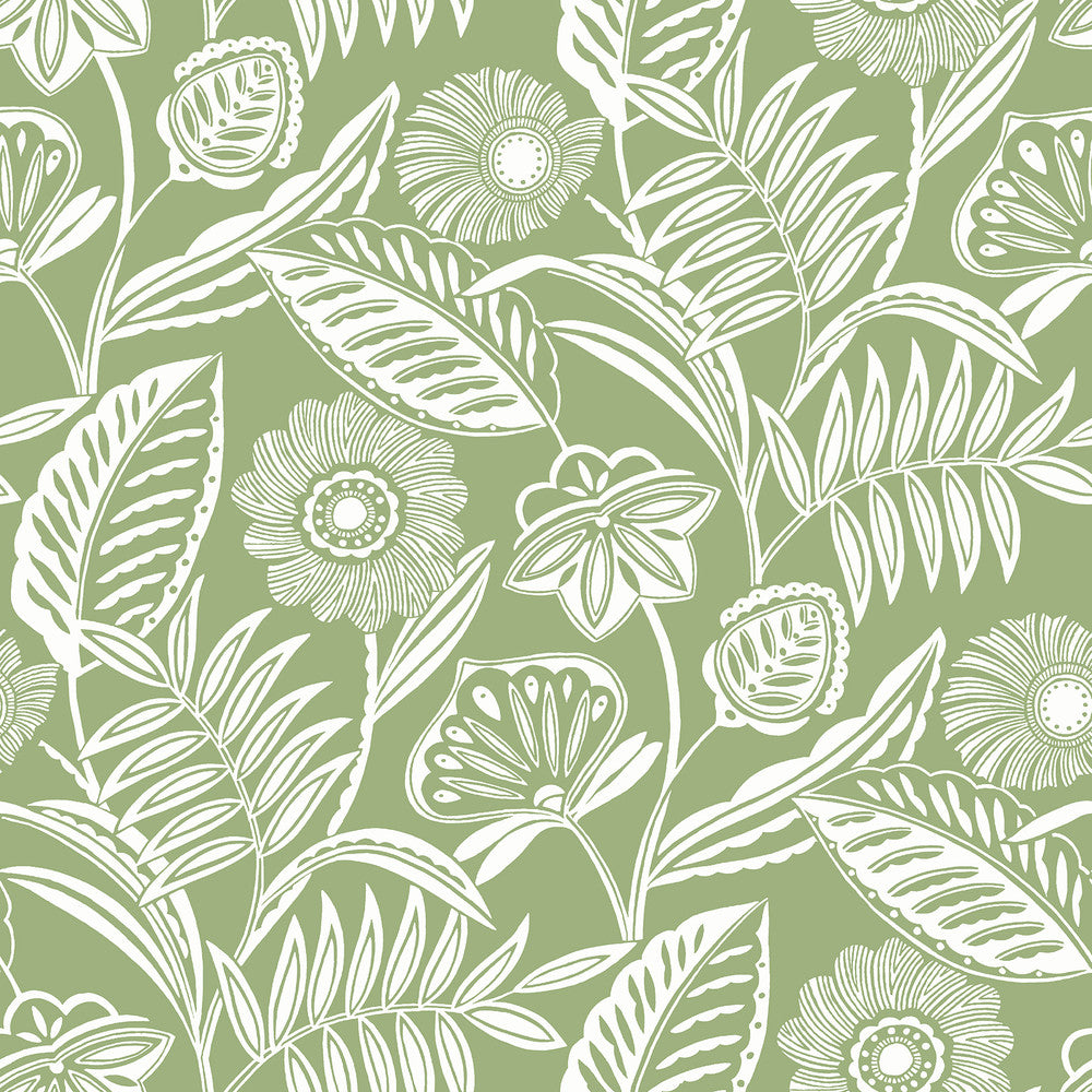 Alma Green Tropical Floral Wallpaper by A-Street Prints Pacifica Covers about 60.8 square feet 27-in by 27-ft long roll Unpasted 25.5 - Fabric Carolina -