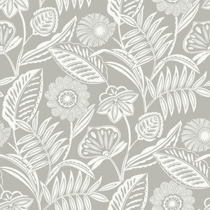 Alma Light Grey Tropical Floral Wallpaper by A-Street Prints