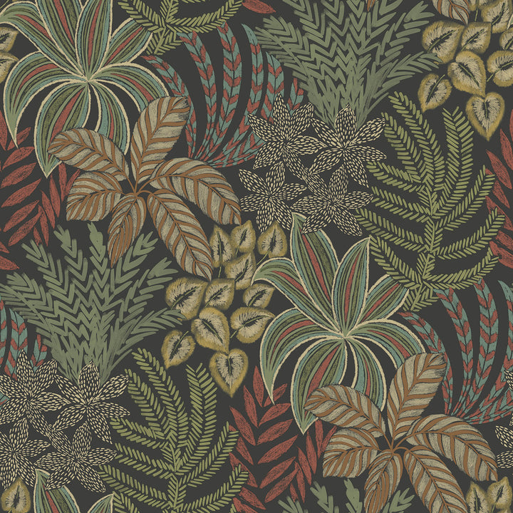 Sumner Black Woodland Botanical Wallpaper by A-Street Prints Revival Covers about 60.8 square feet 27-in by 27-ft long roll Unpasted 27 - Fabric Carolina -