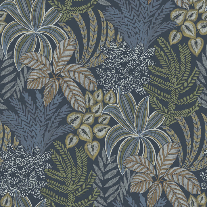 Sumner Navy Woodland Botanical Wallpaper by A-Street Prints Revival Covers about 60.8 square feet 27-in by 27-ft long roll Unpasted 27 - Fabric Carolina -