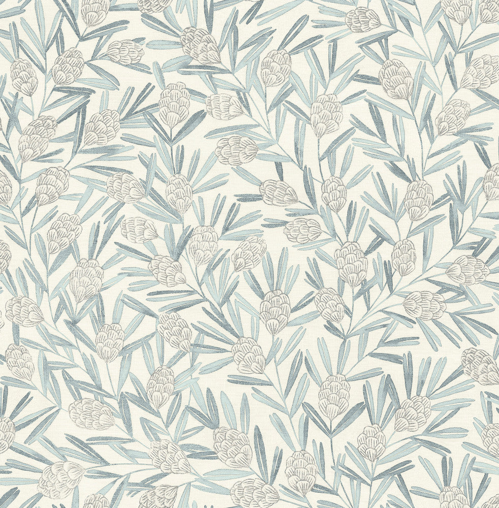 Zulma Blue Decorative Botanical Wallpaper by A-Street Prints Revival Covers about 56.4 square feet 20.5-in by 33-ft long roll Unpasted 20.9 - Fabric Carolina -