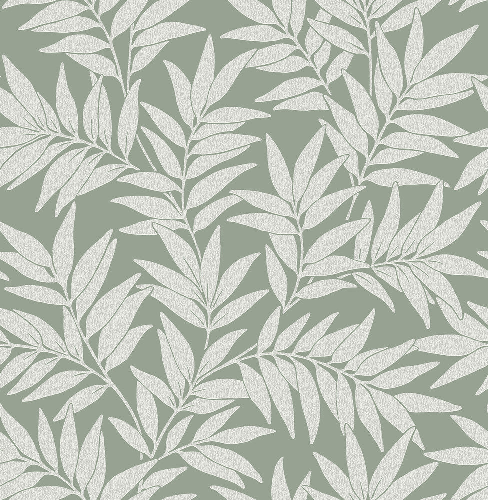Morris Green Leaf Wallpaper by A-Street Prints Revival Covers about 56.4 square feet 20.5-in by 33-ft long roll Unpasted 20.9 - Fabric Carolina -