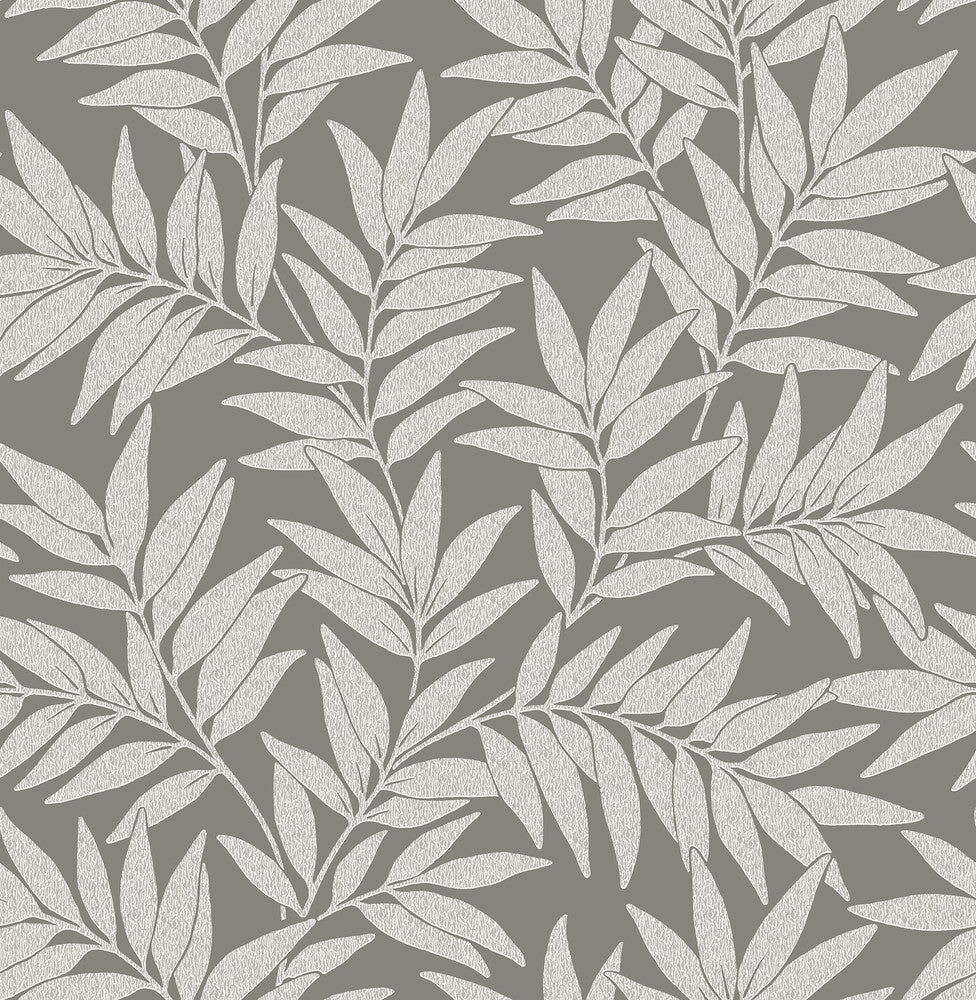 Morris Dark Grey Leaf Wallpaper by A-Street Prints Revival Covers about 56.4 square feet 20.5-in by 33-ft long roll Unpasted 20.9 - Fabric Carolina -