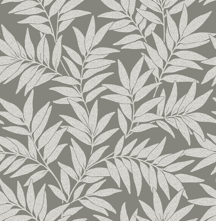 Morris Dark Grey Leaf Wallpaper by A-Street Prints Revival Covers about 56.4 square feet 20.5-in by 33-ft long roll Unpasted 20.9 - Fabric Carolina -