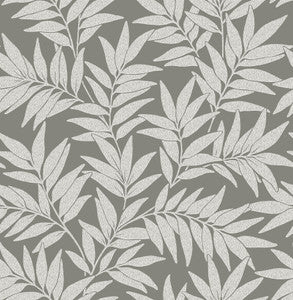 Morris Dark Grey Leaf Wallpaper by A-Street Prints