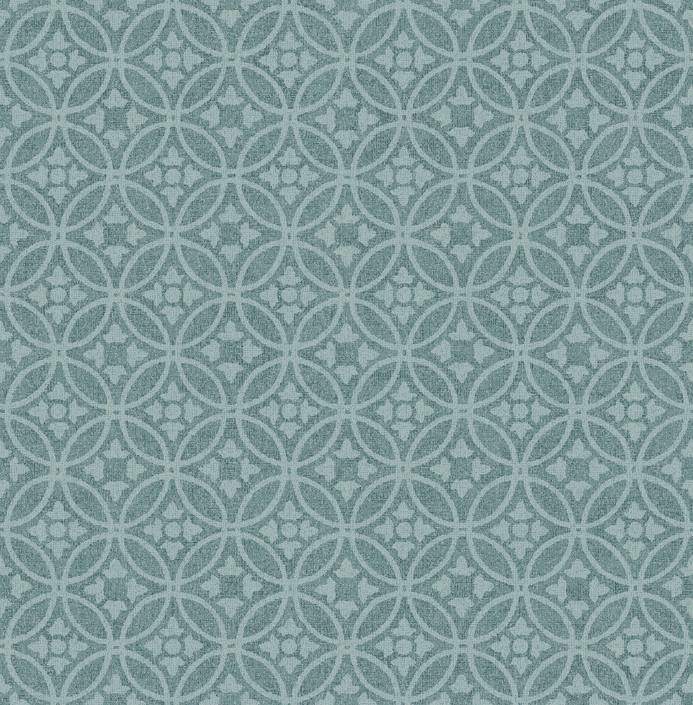 Larsson Teal Ogee Wallpaper by A-Street Prints Revival Covers about 56.4 square feet 20.5-in by 33-ft long roll Unpasted 20.9 - Fabric Carolina -
