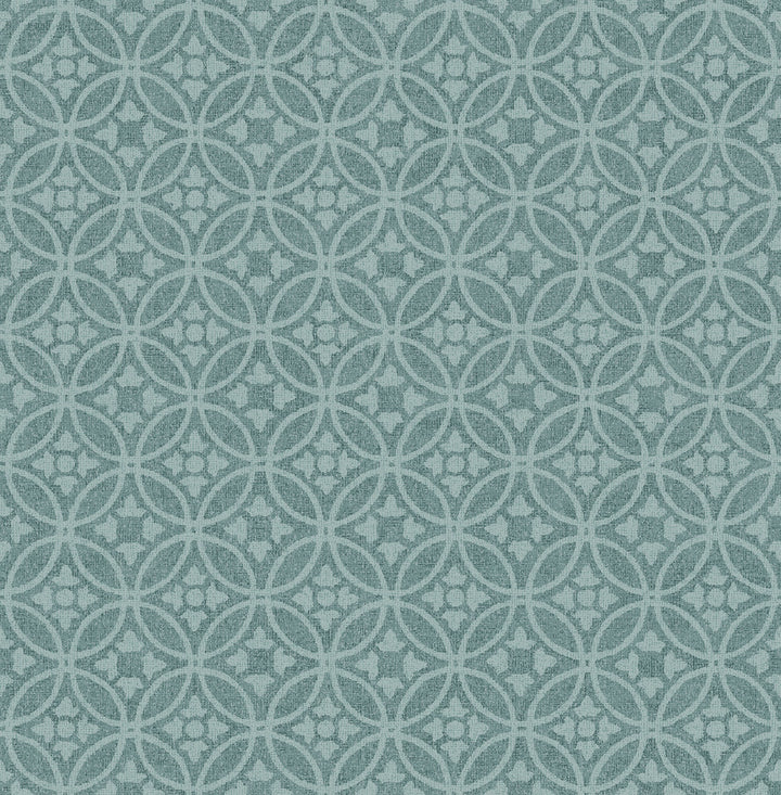Larsson Teal Ogee Wallpaper by A-Street Prints Revival Covers about 56.4 square feet 20.5-in by 33-ft long roll Unpasted 20.9 - Fabric Carolina -