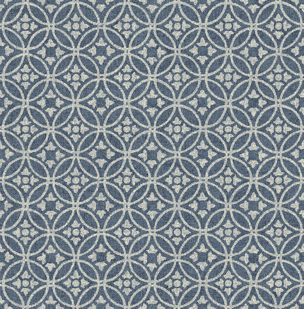Larsson Indigo Ogee Wallpaper by A-Street Prints Revival Covers about 56.4 square feet 20.5-in by 33-ft long roll Unpasted 20.9 - Fabric Carolina -