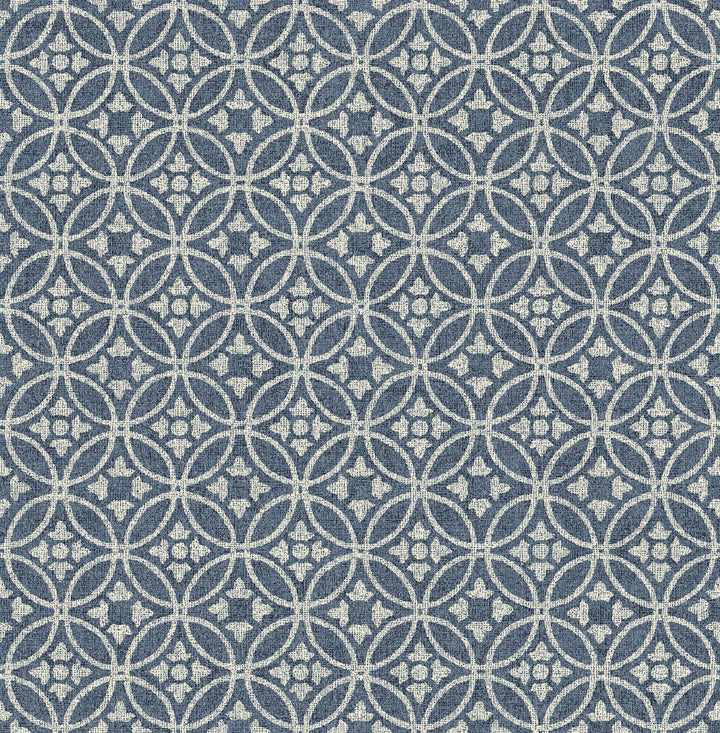 Larsson Indigo Ogee Wallpaper by A-Street Prints Revival Covers about 56.4 square feet 20.5-in by 33-ft long roll Unpasted 20.9 - Fabric Carolina -