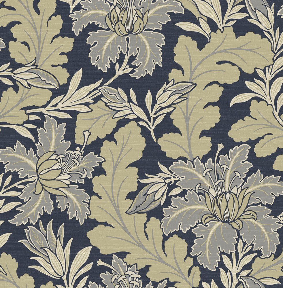 Butterfield Navy Floral Wallpaper by A-Street Prints Revival Covers about 56.4 square feet 20.5-in by 33-ft long roll Unpasted 20.9 - Fabric Carolina -