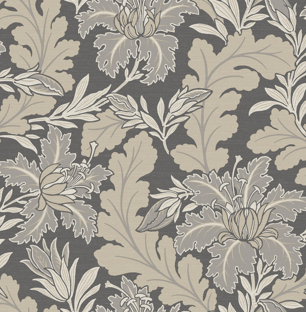 Butterfield Grey Floral Wallpaper by A-Street Prints Revival Covers about 56.4 square feet 20.5-in by 33-ft long roll Unpasted 20.9 - Fabric Carolina -
