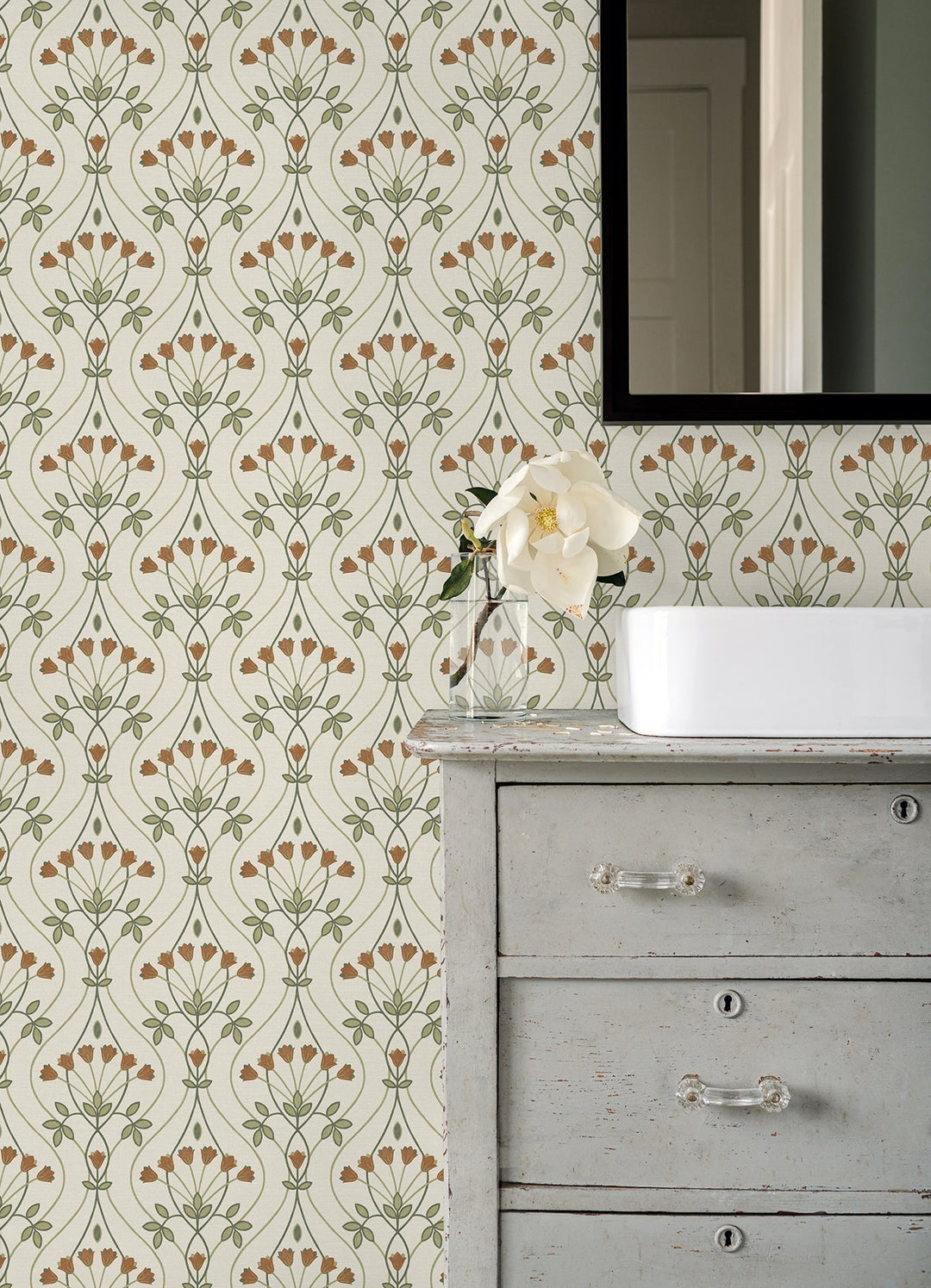 Dard Green Tulip Ogee Wallpaper by A-Street Prints Designer
