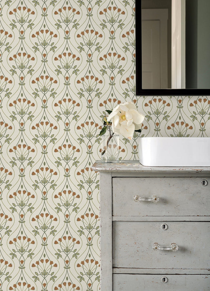 Dard Green Tulip Ogee Wallpaper by A-Street Prints Designer
