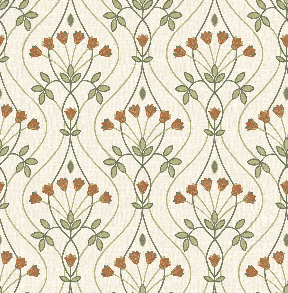 Dard Green Tulip Ogee Wallpaper by A-Street Prints Revival Covers about 56.4 square feet 20.5-in by 33-ft long roll Unpasted 10.4 - Fabric Carolina -
