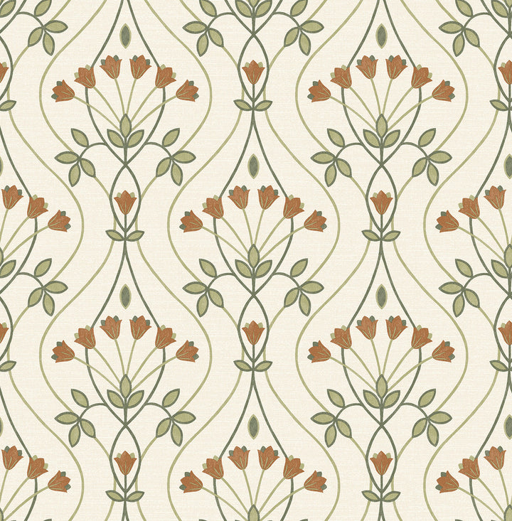 Dard Green Tulip Ogee Wallpaper by A-Street Prints Revival Covers about 56.4 square feet 20.5-in by 33-ft long roll Unpasted 10.4 - Fabric Carolina -