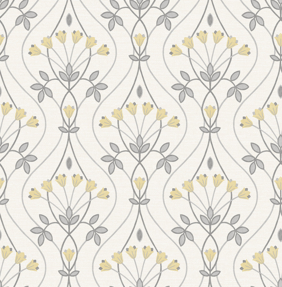 Dard Grey Tulip Ogee Wallpaper by A-Street Prints Revival Covers about 56.4 square feet 20.5-in by 33-ft long roll Unpasted 10.4 - Fabric Carolina -