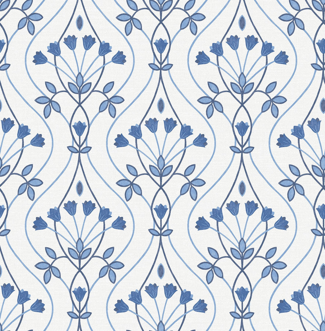 Dard Blue Tulip Ogee Wallpaper by A-Street Prints Designer