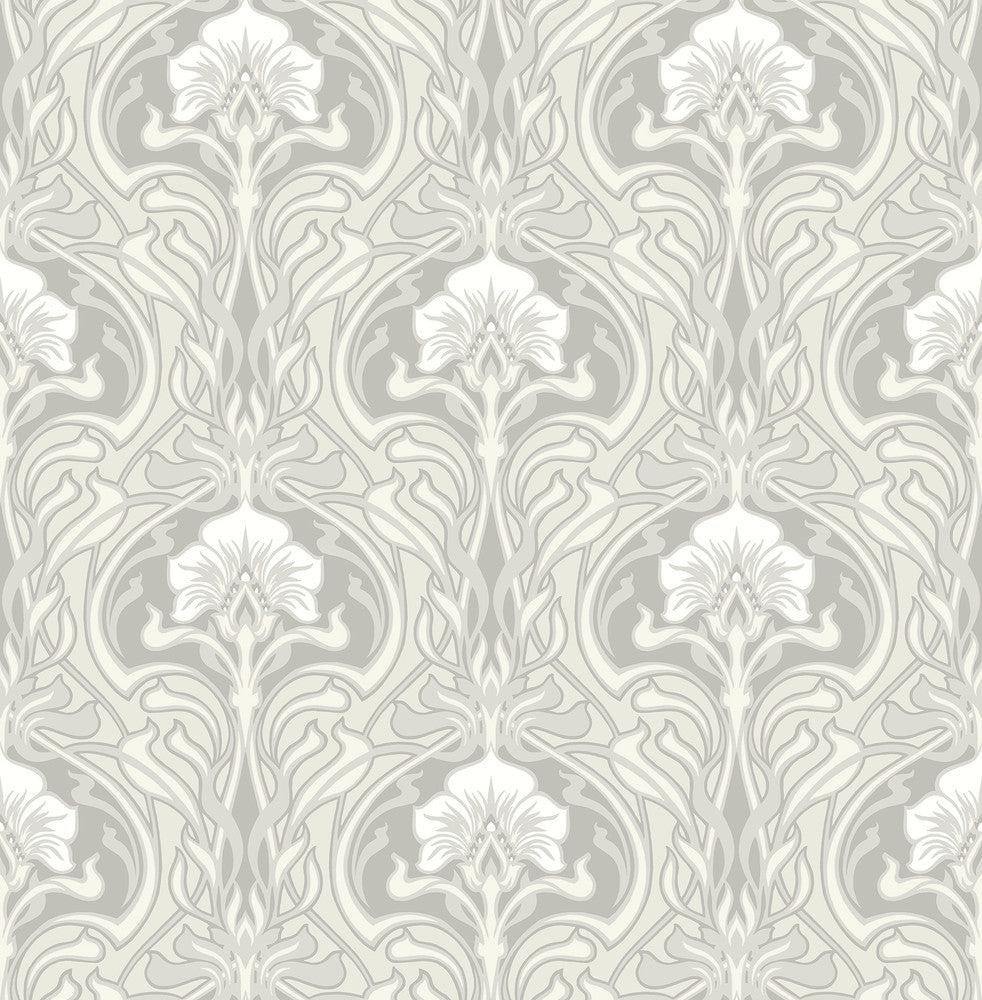 Mucha Off White Botanical Ogee Wallpaper by A-Street Prints Revival Covers about 56.4 square feet 20.5-in by 33-ft long roll Unpasted 20.9 - Fabric Carolina -