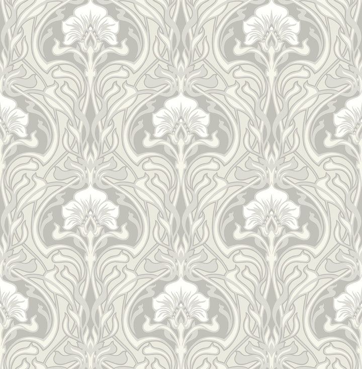 Mucha Off White Botanical Ogee Wallpaper by A-Street Prints Revival Covers about 56.4 square feet 20.5-in by 33-ft long roll Unpasted 20.9 - Fabric Carolina -