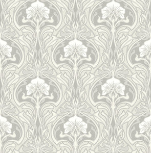 Mucha Off White Botanical Ogee Wallpaper by A-Street Prints