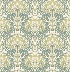 Mucha Teal Botanical Ogee Wallpaper by A-Street Prints