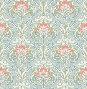 Mucha Light Blue Botanical Ogee Wallpaper by A-Street Prints