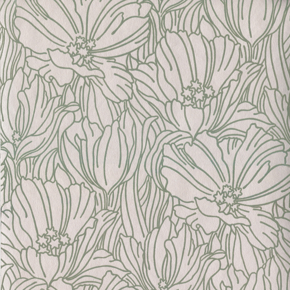 Selwyn Flock Sage Floral Wallpaper by A-Street Prints Revival Covers about 56.4 square feet 20.5-in by 33-ft long roll Unpasted 21 - Fabric Carolina -