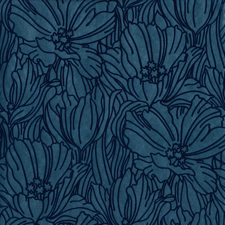 Selwyn Flock Dark Blue Floral Wallpaper by A-Street Prints Revival Covers about 56.4 square feet 20.5-in by 33-ft long roll Unpasted 21 - Fabric Carolina -