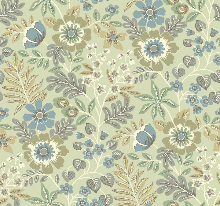 Voysey Green Floral Wallpaper by A-Street Prints Revival Covers about 60.8 square feet 27-in by 27-ft long roll Unpasted 25.25 - Fabric Carolina -