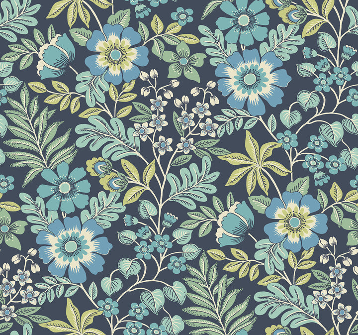 Voysey Navy Floral Wallpaper by A-Street Prints Revival Covers about 60.8 square feet 27-in by 27-ft long roll Unpasted 25.25 - Fabric Carolina -